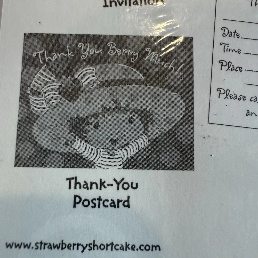 Vintage Strawberry Shortcake Birthday Party Invitation Post Card Supplies Pink
